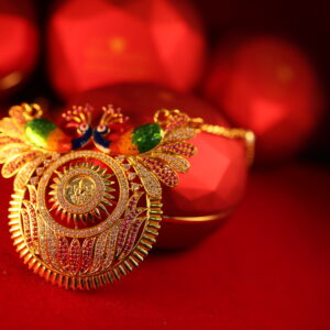 Bridal Antique Temple Necklace Set with Kemp Stones – Traditional South Indian Design