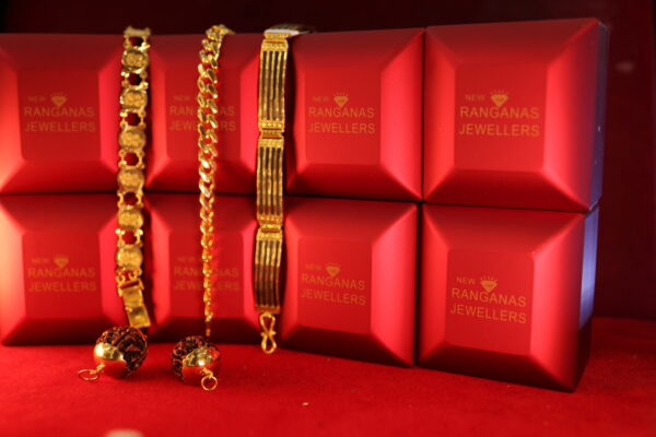 Elegant Gold Bracelet Set with Rudraksha Accents